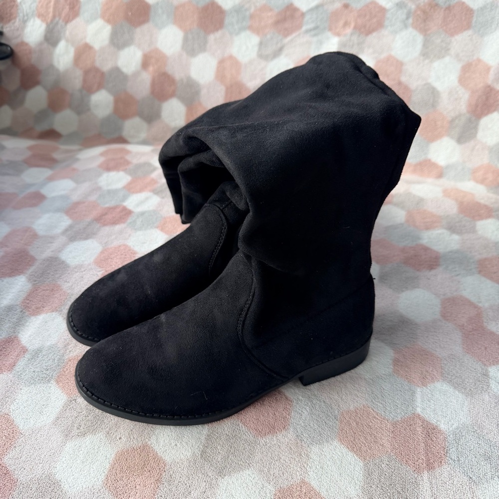 Wells | Knee High Low Heel Faux Suede Boots
